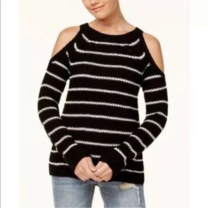 NWT Hippie Rose Black White Cold Shoulder Sweater